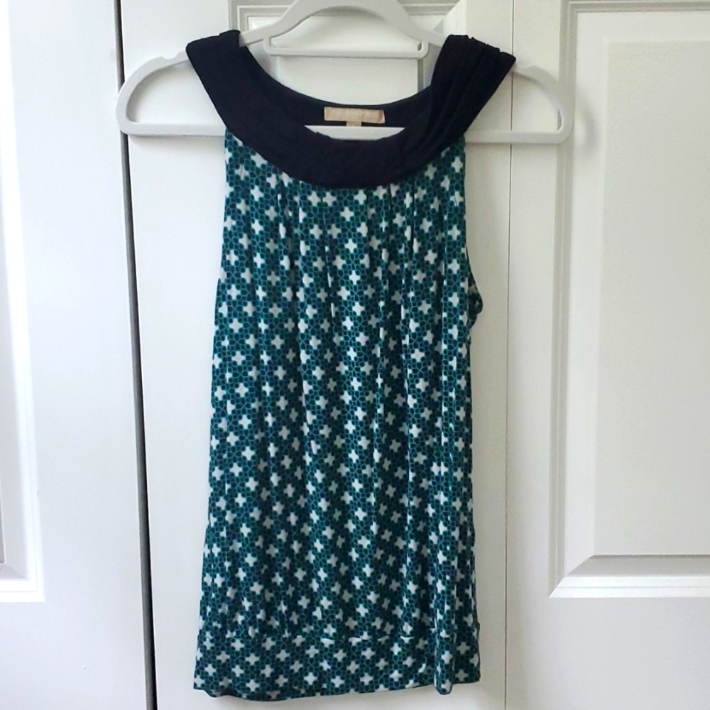 Banana Republic Dressy Flowy Tank Geometric Print, Teal, Navy and Off-white